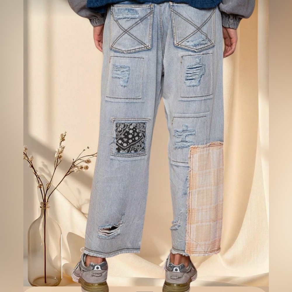 POL Patchwork Distressed Jeans | Rare Vintage-Inspired Boho Denim - Picture 4 of 7